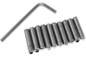 BAIRONG 10pcs 304 Stainless Steel Allen Head Hex Hexagon Socket Flat Point Set Screw End Grub Headless Bolt 1/4-20 x 1" with Hex Drive Wrench