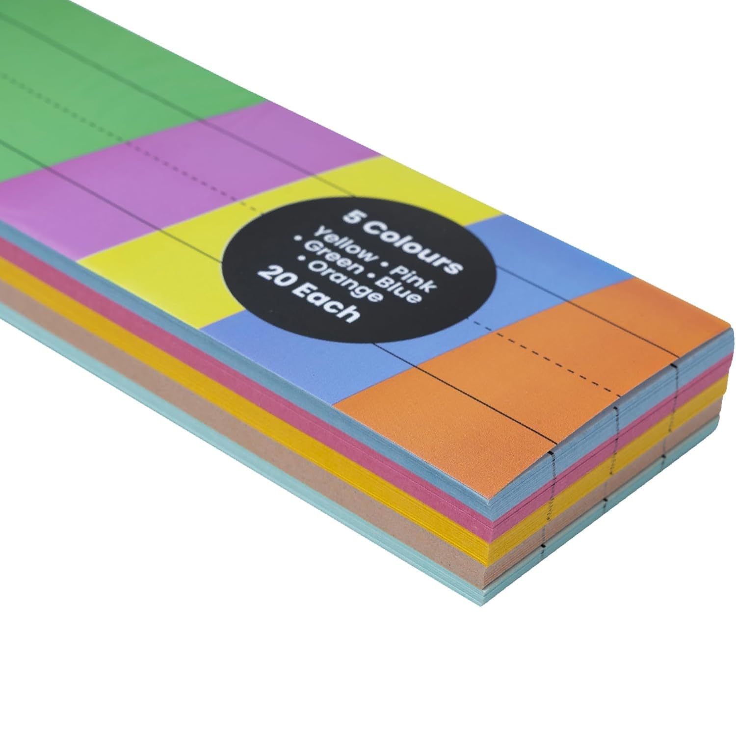 TutorCraft Sentence Strips 3" X 24" (Pack of 100) – 5 Coloured Ruled Sentence Strips Cards for Classroom and Home Learning