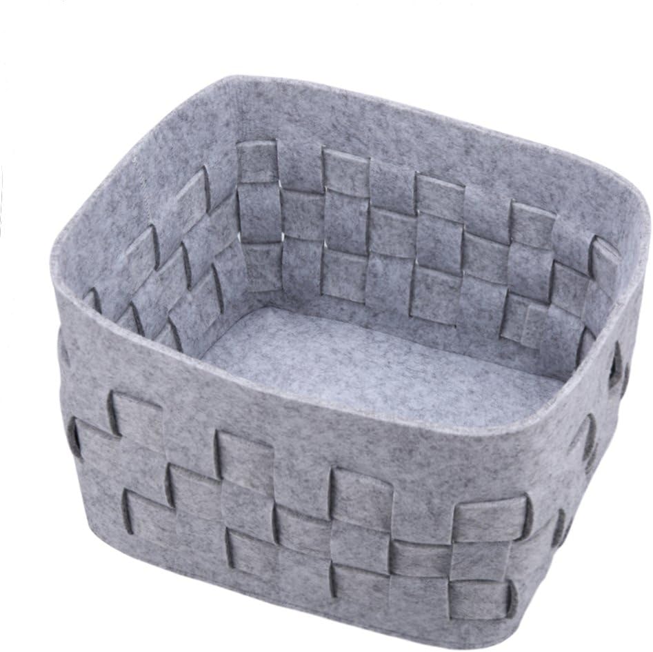 Gray Woven Felt Storage Box, Hand Knitted Felt Basket Decorative Storage Organizer Bin For Home Office Warehouse Closet Shelf Cabinet Bookshelf