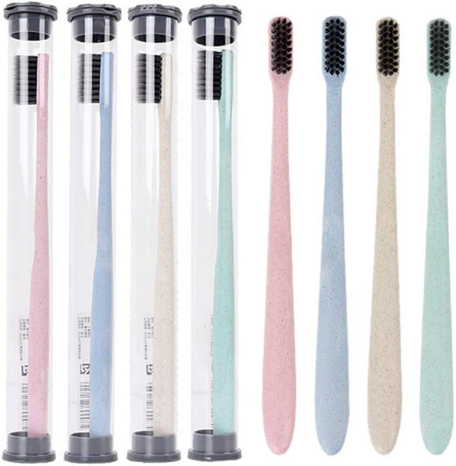 Uhat Pack 4 Soft Bamboo Charcoal Toothbrush Deep Clean Black Carbon Bristles Manual Toothbrushes Family Set - Random Color