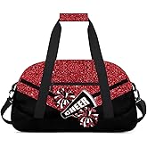 Cheerleading Kids Duffel Bags for Girls - Red Glitter Cheer Gym Bag Dance Duffel Bag for Travel Weekender Practice Gymnastics Ballet School Sport Sleepover Bag