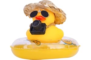 MuMyer Yellow Duck Car Ornaments Rubber Duck Car Dashboard Decorations with Love Glasses Mini Swim Ring Sun Hat Necklace for Car Dashboard Decoration