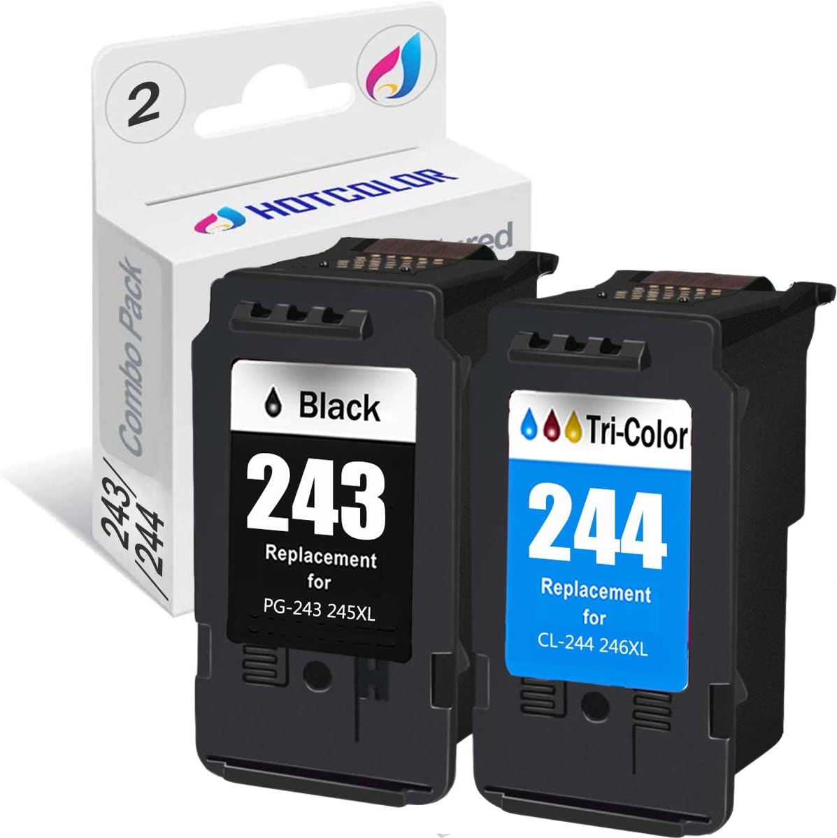 HOTCOLOR 243-244 Printer Ink Cartridge Replacement for Canon Ink 243 and 244 PG 243 CL244 for Canon PIXMA TR4520 MX492 MG3020 MG2520 (1Black/1Tri-Color, 2Pack): Electronics