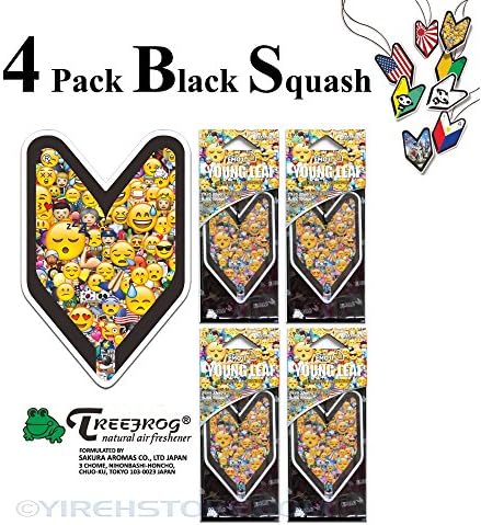 4 Pack Treefrog Young Leaf Emoji Black Squash Hanging Air Freshener Wakaba Shape