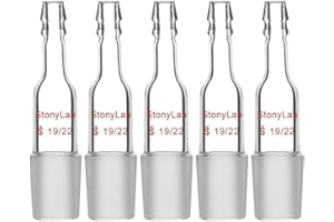 stonylab [Pack of 5] Glass Straight Inlet Adapter with 19/22 Male Glass Joint and 10mm Hose Connection Lab Glassware