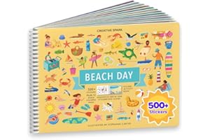 CUPKIN Sticker Book for Kids 2-4, 500+ Kids Stickers, Beach Day 12 Coloring Pages 12 Side by Side Scenes, Fun Toddler Travel Activity Coloring and Sticker Books for Children Ages 4-8 + 8-10