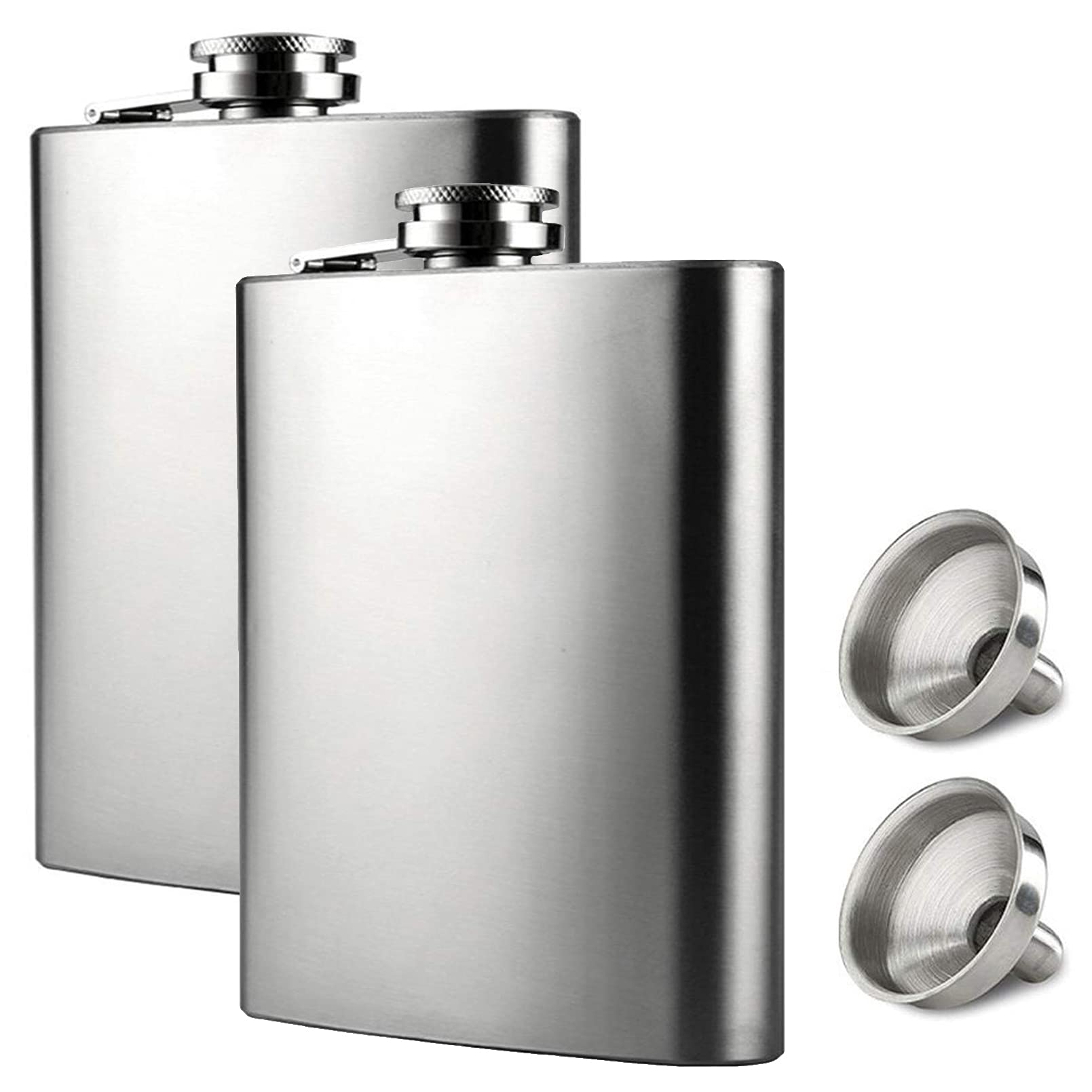 Hip Flask with Funnel, 2 Pack 4 oz Stainless Steel Whiskey Flask 100% Leak Proof, Portable Pocket Hip Flask for Liquor for Men