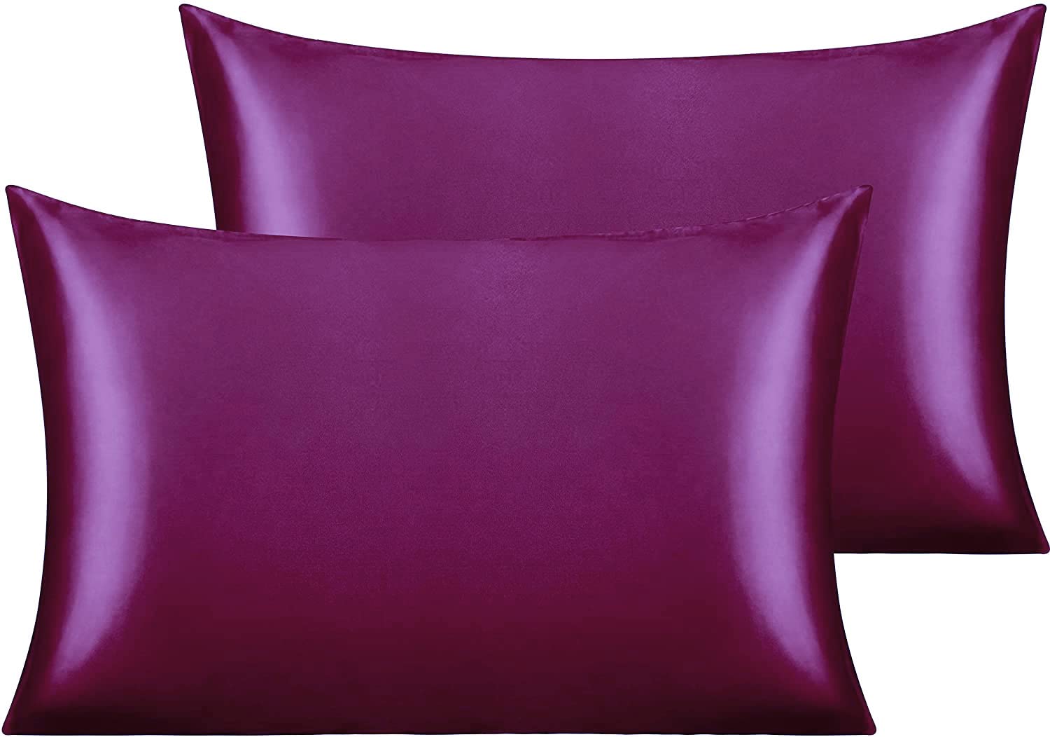 2 Pack Satin Silk Pillow Case Soft Pure Mulberry pillow Case Cover for Hair and Skin with Envelope Closure (Purple, Standard(50x75cm))