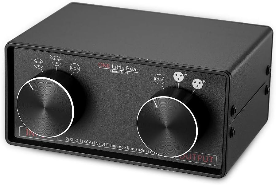 Nobsound Little Bear MC3 3-IN-3-OUT XLR Balanced/RCA Stereo Converter Audio Selector Splitter Box Passive Preamp XLR to RCA Audio Switch