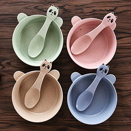 Golandstar Healthy Kitchen Dinnerware Bowl Sets Eco Biodegradable Unbreakable Dinner Dinnerware Tableware Cartoon Children Bowls with Spoons (4, Panda)