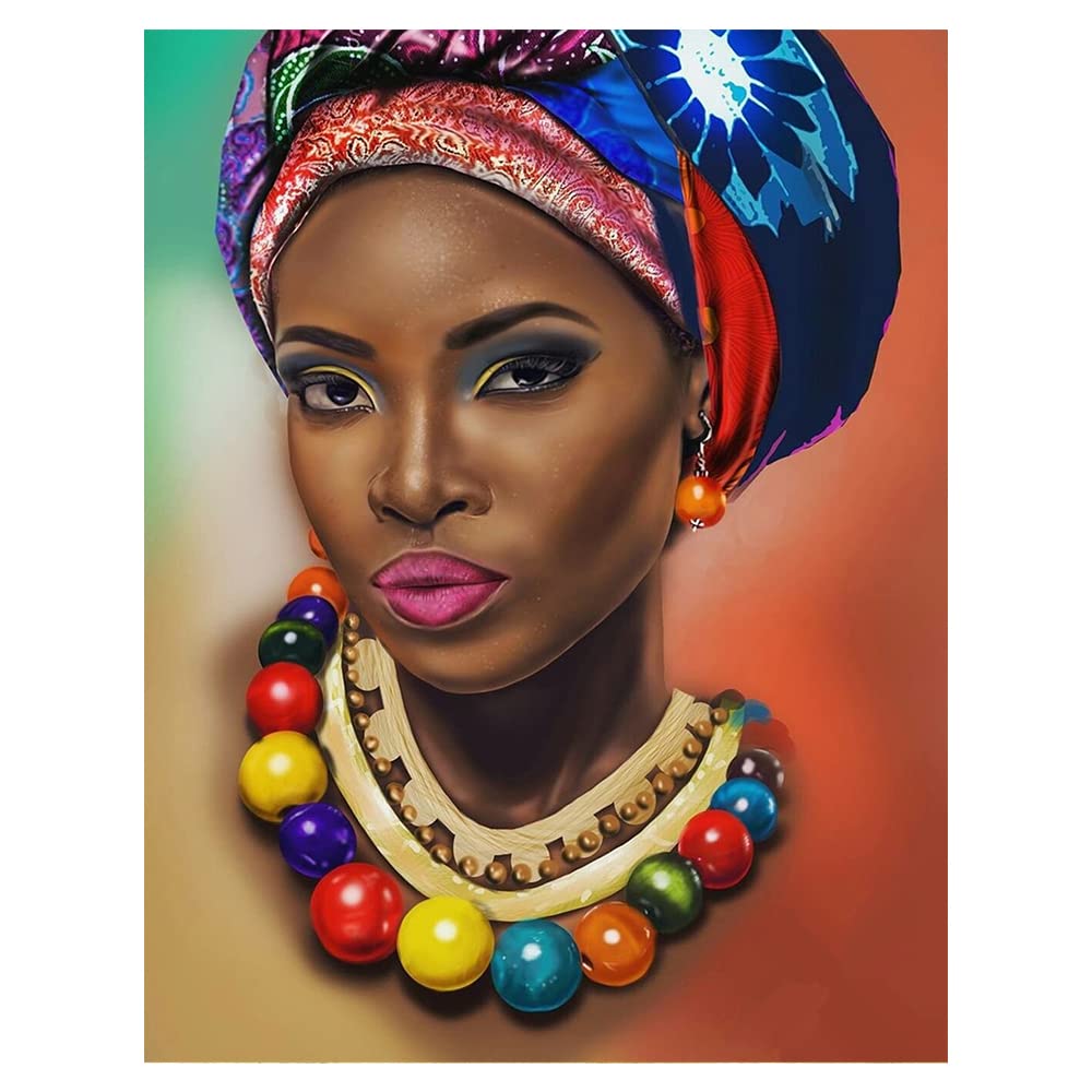 DCIDBEI (40 x 50 5D Round Diamond Painting - Beautiful African Woman - DIY Diamond Painting Kit for Kids, Diamond Puzzle Adults, Home Wall Decoration with Tools