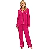 Jessica Simpson Women’s Button Down Pajama Set with Notch Collar & Long Sleeves, 2 Piece Sleepwear & Loungewear, Relaxed Fit