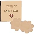 Bare Babe 40 Pieces Satin Nipple Pasties - Hypoallergenic, Disposable, Adhesive Breast Pasties - Nude Nipple Covers No-Show