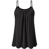 Air Curvey Camisole for Women Bulid in Bra Casual Flowy Cami Adjustable Spaghetti Strap Tank Top Pleated Loose Fit S-XXXXL