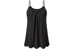 Knuffnee Women's Camisole with Built Bra Casual Flowy Cami Pleated Loose Fit Tank Adjustable Straps S-4XL