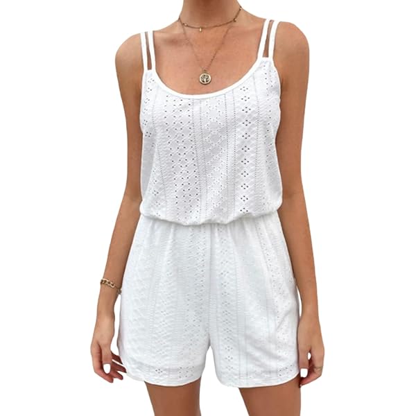 Dreamskull Women's Summer Casual Spaghetti Strap Jumpsuit – Adjustable Drawstring Waist, Side Pockets, Black Stripe | Size L - View #4