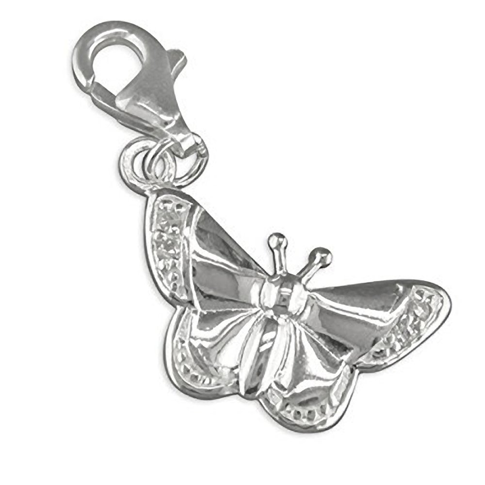 Butterfly Sparkly CZ Set Sterling Silver Clip On Charm Pendant with Lobster Clasp for Women - Compatible with Thomas Sabo Charms Bracelet - Women's Clasp Charms