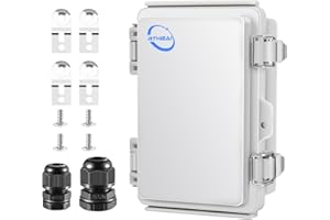 RTHIEAI Waterproof Outdoor IP67 Junction Box (5.9"x3.9"x2.8") with Mounting Plate, Hinged Grey Cover and Wall Brackets - Weatherproof ABS Plastic Electrical Enclosure for DIY Projects (150x100x70mm)