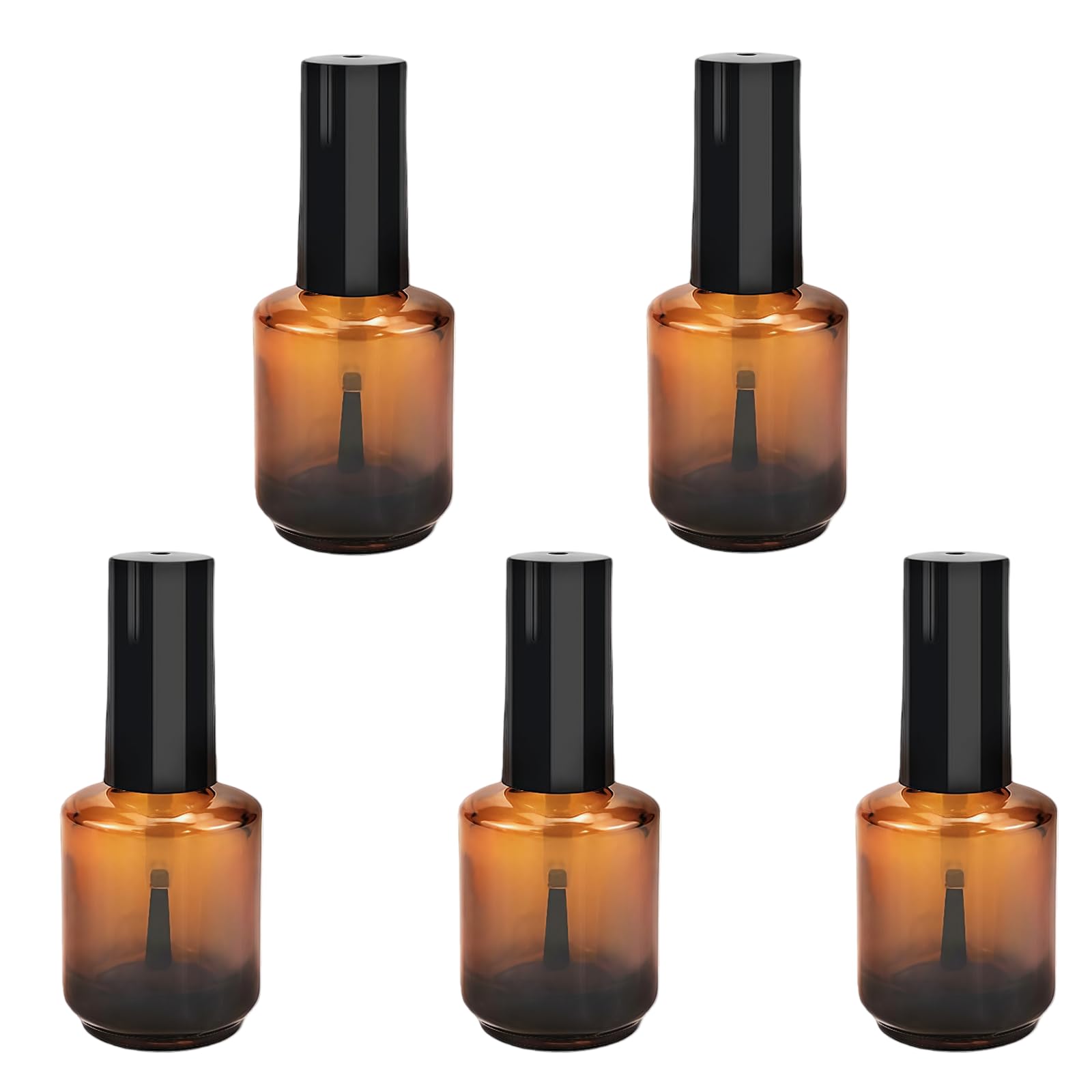 5PCS 15ml/0.5oz Empty Round Amber Glass Nail Polish Bottle Jars with Black Brush Cap Sample Container Vial Jar Pot for Nail Art Sample