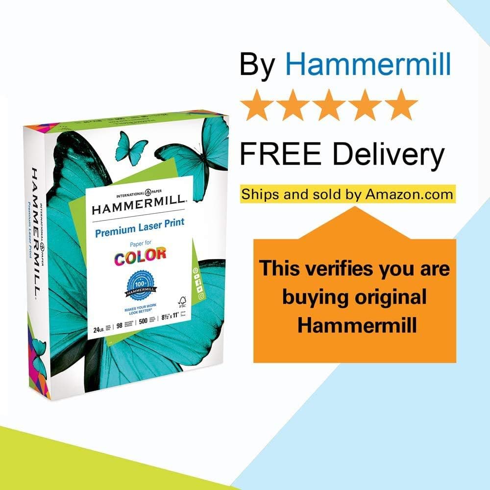 Hammermill Premium Laser Print 24lb 3HP, 8.5x 11 Copy Paper, 1 Ream, 500 Sheets, Made in USA, Sustainably Sourced From American Family Tree Farms, 98 Bright, Printer Paper, 107681R : Laser Printer Paper : Office Products