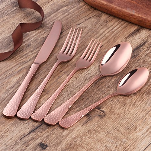 20-Piece Rose Gold Flatware Silverware Set, Bisda Stainless Steel Cutlery Sets, Multipurpose Use for Home, Kitchen, Restaurant, Hotel Tableware Utensil Service for 4