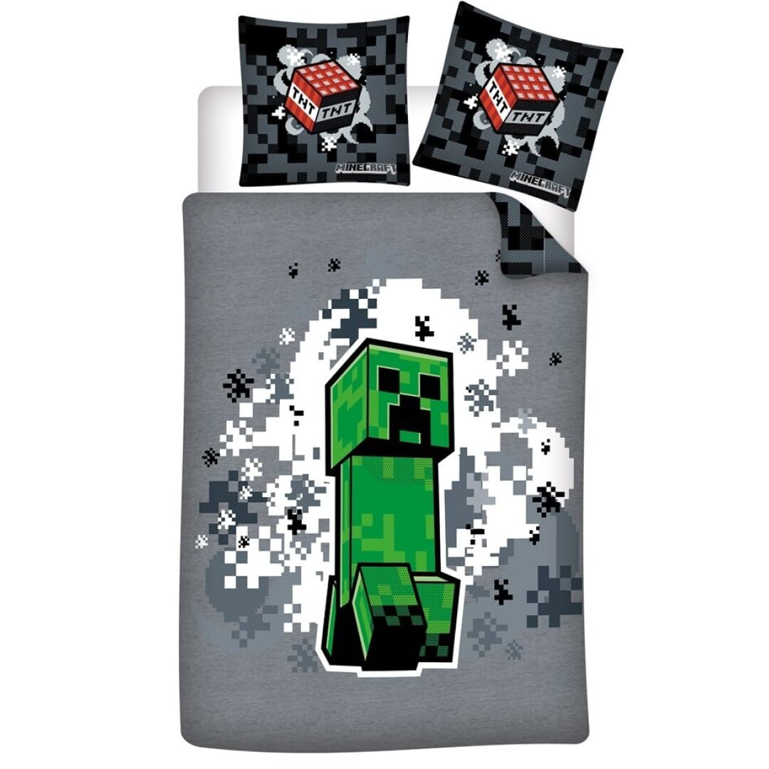 Minecraft Green Single Bedding Set, Duvet Cover 140 x 200 cm + Pillowcase 65 x 65 cm, Polycotton