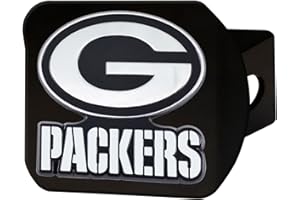 Green Bay Packers NFL Black Metal Hitch Cover with Chrome Team Logo by FANMATS - Unique Round Molded Design – Easy Installation on Truck, SUV, Car - Ideal Gift for Die Hard Football Fan