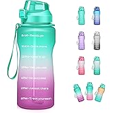 PUPZY 64oz Half Gallon Water Bottle With Sleeve, Water Bottles with Time Marker/Straw/Chug One Lids, Leakproof Tritan BPA Free Reusable Water Jug Easy Carry for Adult and Kids Gym Sports Outdoors