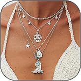 NORLSO Western Cowgirl Necklace for Women Layered Cowboy Hat Boot Necklace Country Necklaces Boho Turquoise Charm Necklace Western Jewelry Gift