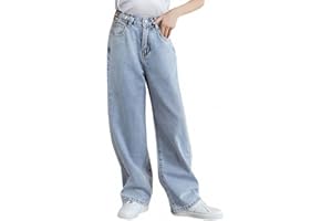 SANGTREE Baggy Jeans for Girls Wide Leg Jeans Elastic Waist Denim Pants Kids Clothes 6-14 Years
