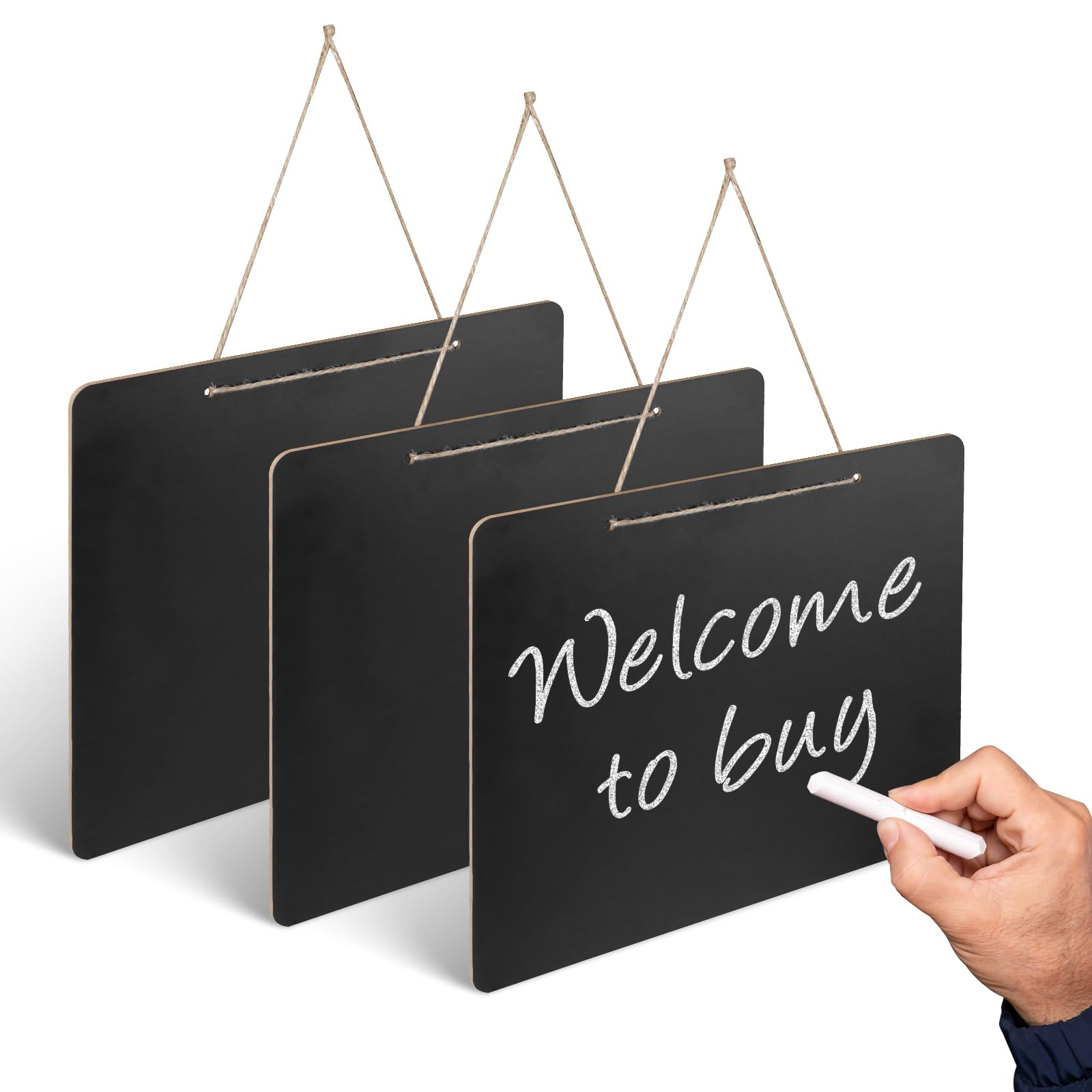 LELE LIFE 3 Pcs Hanging Chalkboard Sign with String, 7.9x9.8in Double-Sided Wood Erasable Small Chalk Board Sign Board Blackboard Menu Message Board Chalkboard for Wall