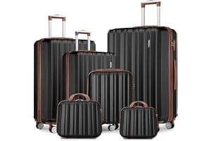 LARVENDER Luggage Sets 6 Piece, Expandable Hardside Suitcase Set Carry on Luggage with Spinner Wheels, Lightweight Travel Luggage Set with TSA Locks for Men and Women, Black