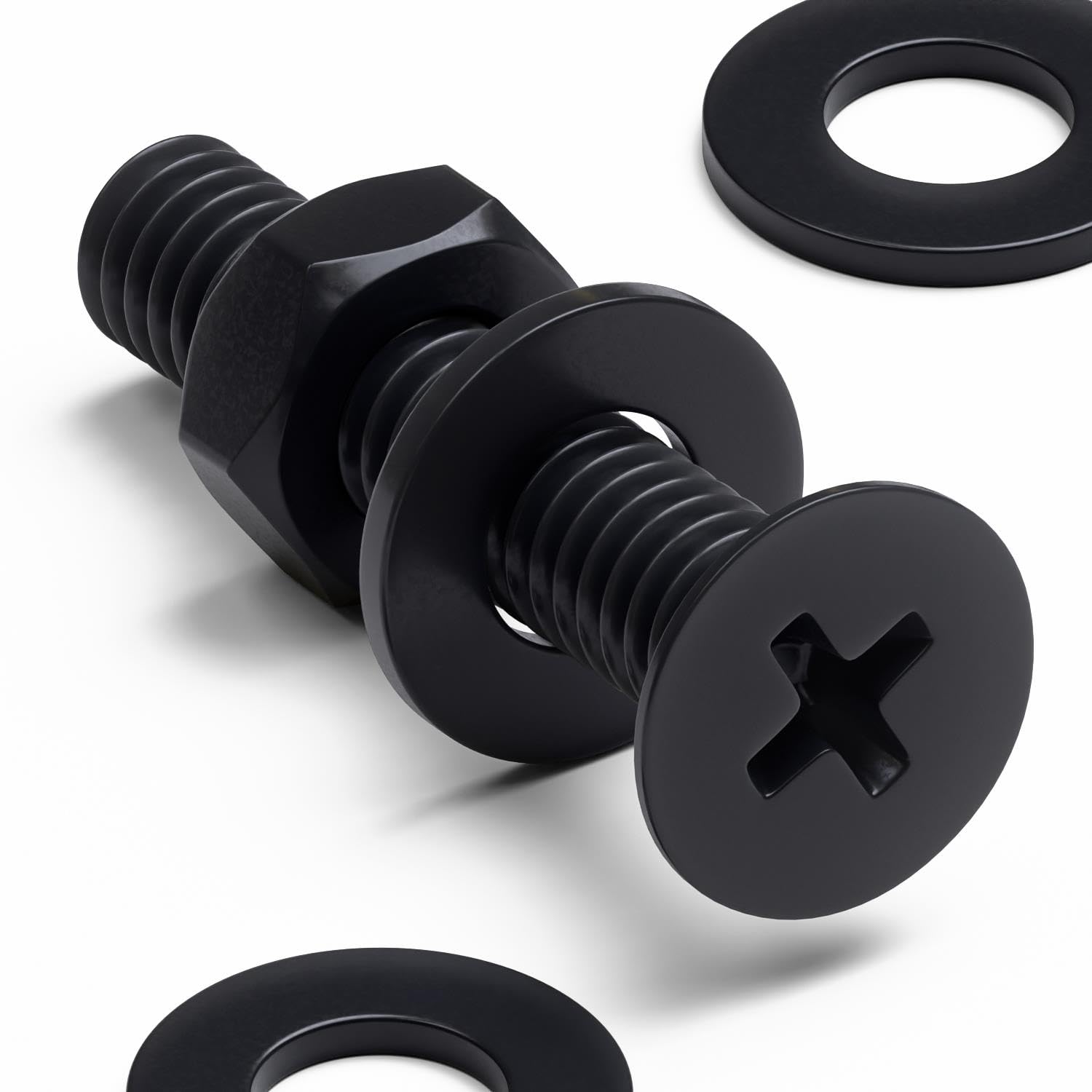 50 x Black Nylon Countersunk Plastic Machine Screws, M4 x 20mm, Plastic Bolts, Nuts & Washers