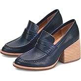 MOOMMO Women Blue Chunky Platform Loafers Pumps Round Closed Toe Slip On Penny Loafer Block High Heel Oxford Shoes Formal Classic Thick Heel Dress Loafer Office Ladies Vintage Comfort Matte Navy 8