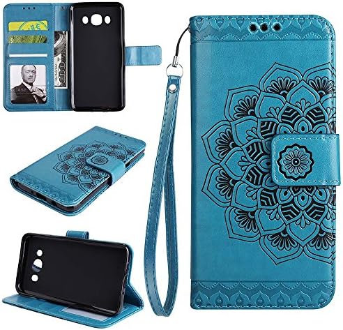 Galaxy J5?2016? Wallet Case, EST-EU Retro Mandala Embossing PU Leather Stand Function Protective Covers with Card Slot Holder Wallet Book Case for Samsung Galaxy J5?2016?, Blue
