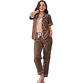 NAP BOUND 100% Cotton Pajamas for Women Sets 2 Pieces Pjs Button short sleeves with Pockets Soft Sleepwear Loungewear XS-XXL