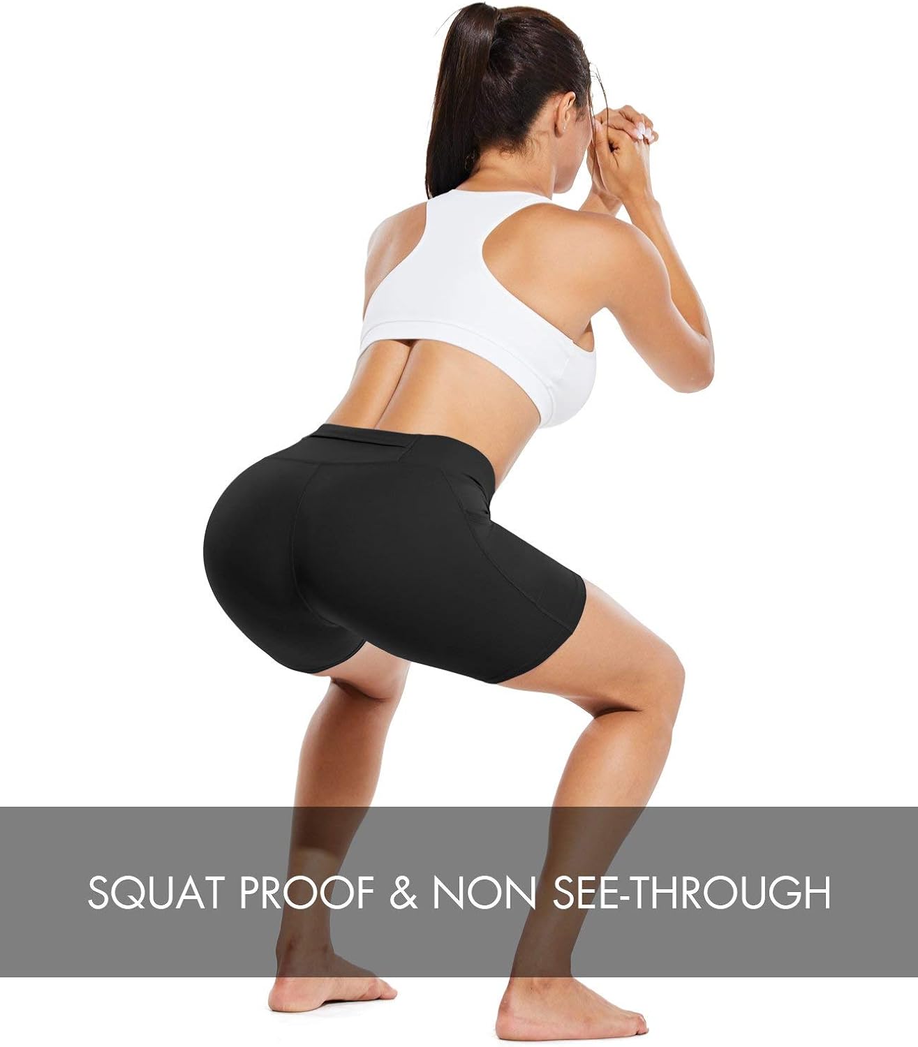 BALEAF Women's 7" Long Compression Running Shorts High Waisted Yoga Biker Shorts with 3 Pockets: Clothing