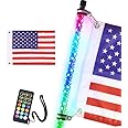 AddSafety 3FT RF Remote Control LED Whips Light with Dacning/Chasing Light with Hookup and American Flag for Off- Road Vehicle ATV UTV RZR Jeep Trucks Dunes
