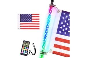 AddSafety 5FT RF Remote Control LED Whips Light with Dacning/Chasing Light with Hookup and American Flag for Off- Road Vehicle ATV UTV RZR Jeep Trucks Dunes