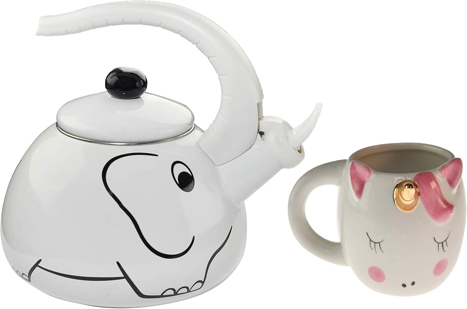 Amazon Com Home X White Elephant Whistling Tea Kettle Animal Teapot Kitchen Accessories Decor And White And Pink Unicorn Mug Cute Cup With 3d Horn For Coffee And Tea Kitchen Dining