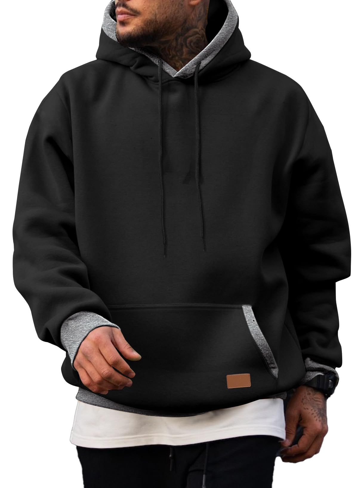 Photo 1 of JMIERR Cotton Hoodie for Men Fashion Fleece Sweater Long Sleeve Drawstring Hooded Pullover Sweatshirts with Pocket Athletic Hoodies, 3XL, Black