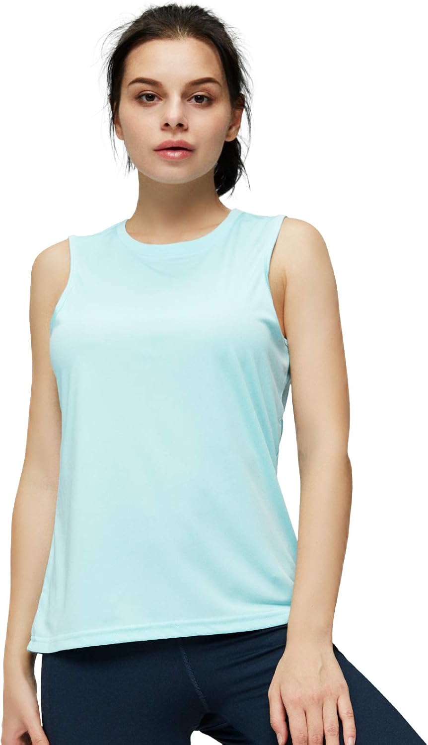 MIER Women's Athletic Sleeveless Workout Shirts UPF 50 Yoga Running Tank Tops Quick Dry Outdoor Activewear Muscle Tee: Clothing
