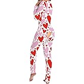 VFURYGD Women Sexy V Neck Jumpsuit Pajamas Long Sleeve Bodysuit Romper Sleepwear with Drop Seat Butt Flap