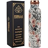Perilla Home Pure Copper Water Bottle 34 Oz Leak Proof 100% Pure - Ayurvedic Copper Vessel - Drink More Water And Enjoy The Health Benefits Immediately - For Daily use Gym, Yoga Bottle (Printed 1)