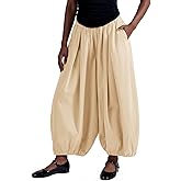 Fisoew Womens Wide Leg Balloon Pants Casual Barrel Elastic Waist Pleated Baggy Workout Sweat Pants with Pockets