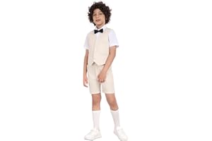 Diaryan Boys 4-Piece Linen Formal Vest Suit Set with Vest, Shirt, Pant, Bow tie Slim Fit Dress Clothes