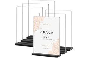 SMARPAU 6 Pack Acrylic Sign Holder 5 X 7 Clear T Shape Sign Holders Double-Sided Table Number Holders Plastic Paper Holder Flyer Stand Picture Menu Display Stands
