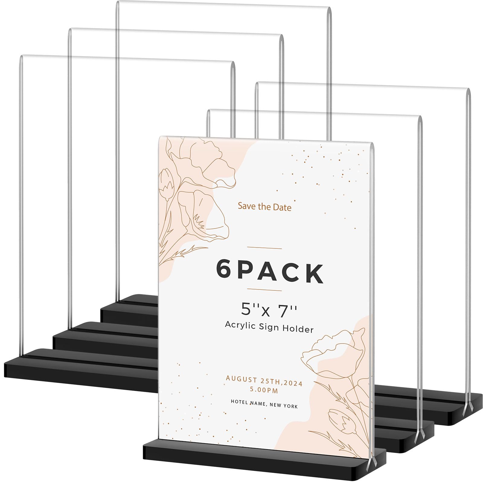 Photo 1 of Acrylic Sign Holder 5x7, 6 Pack Double Sided Clear Display Stand, Vertical T-Shape Table Menu Brochure Sign Holder, Plastic Number Paper Holder Picture Frame Stands for Home, Office, Wedding, Party