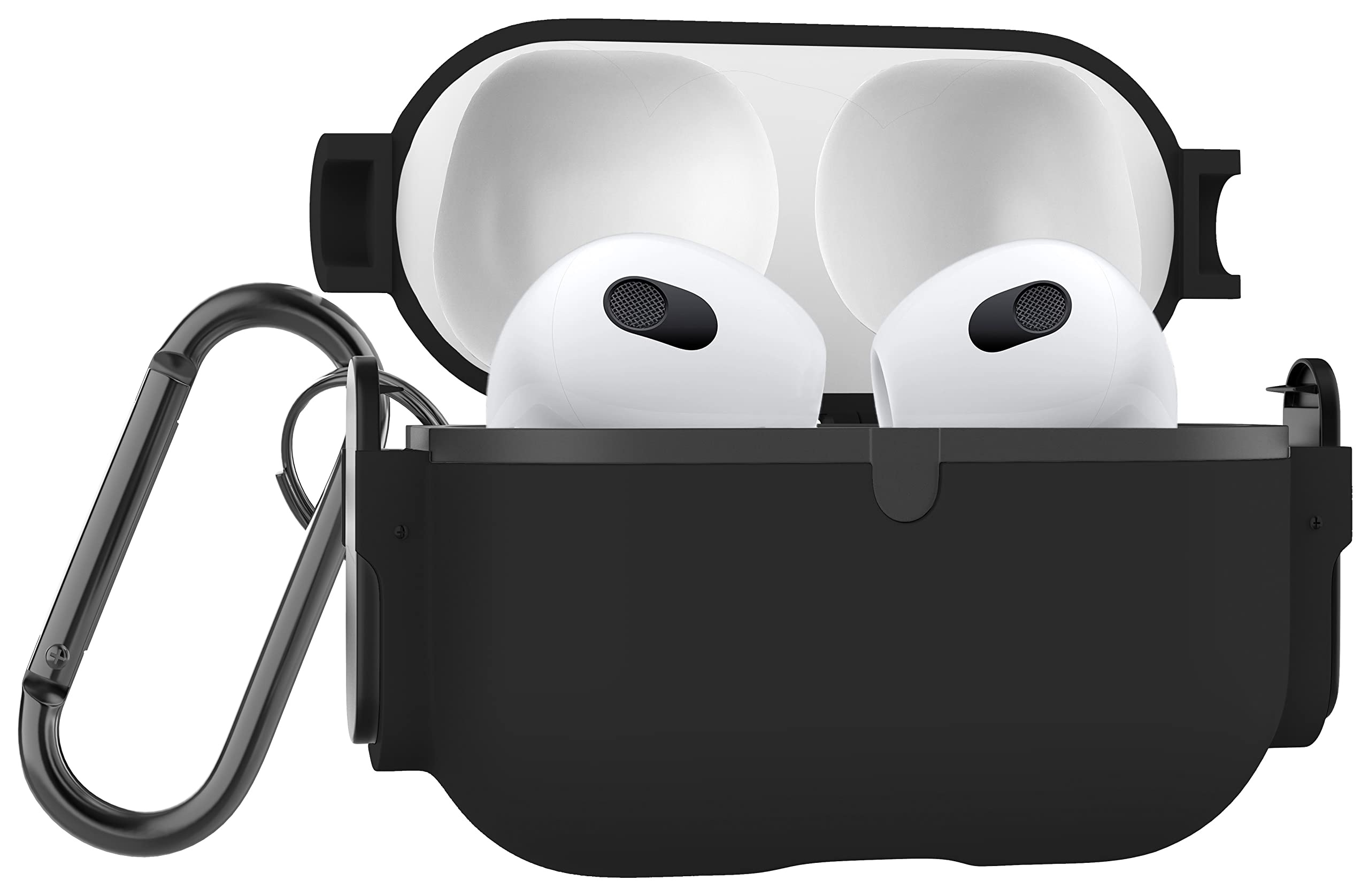 MyGadget Hard Case compatible with Apple Airpods 3rd Generation - Shockproof Cover for Earphones with silicone lining and clip opening - Black