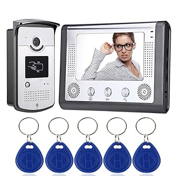 YLXD Video Türklingel Türsprechanlage, 7 Zoll Farbdisplay, Wasserdichte RFID-Türklingenkamera-Zugangskontroll System, IR-Cut 